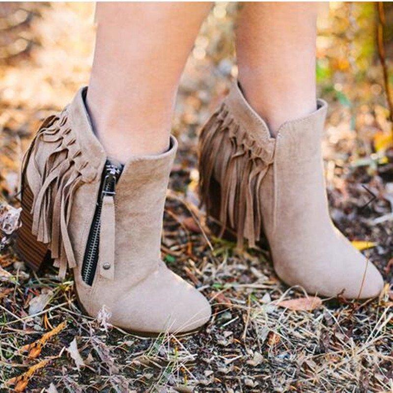 Winter Block Heel Leather Boots