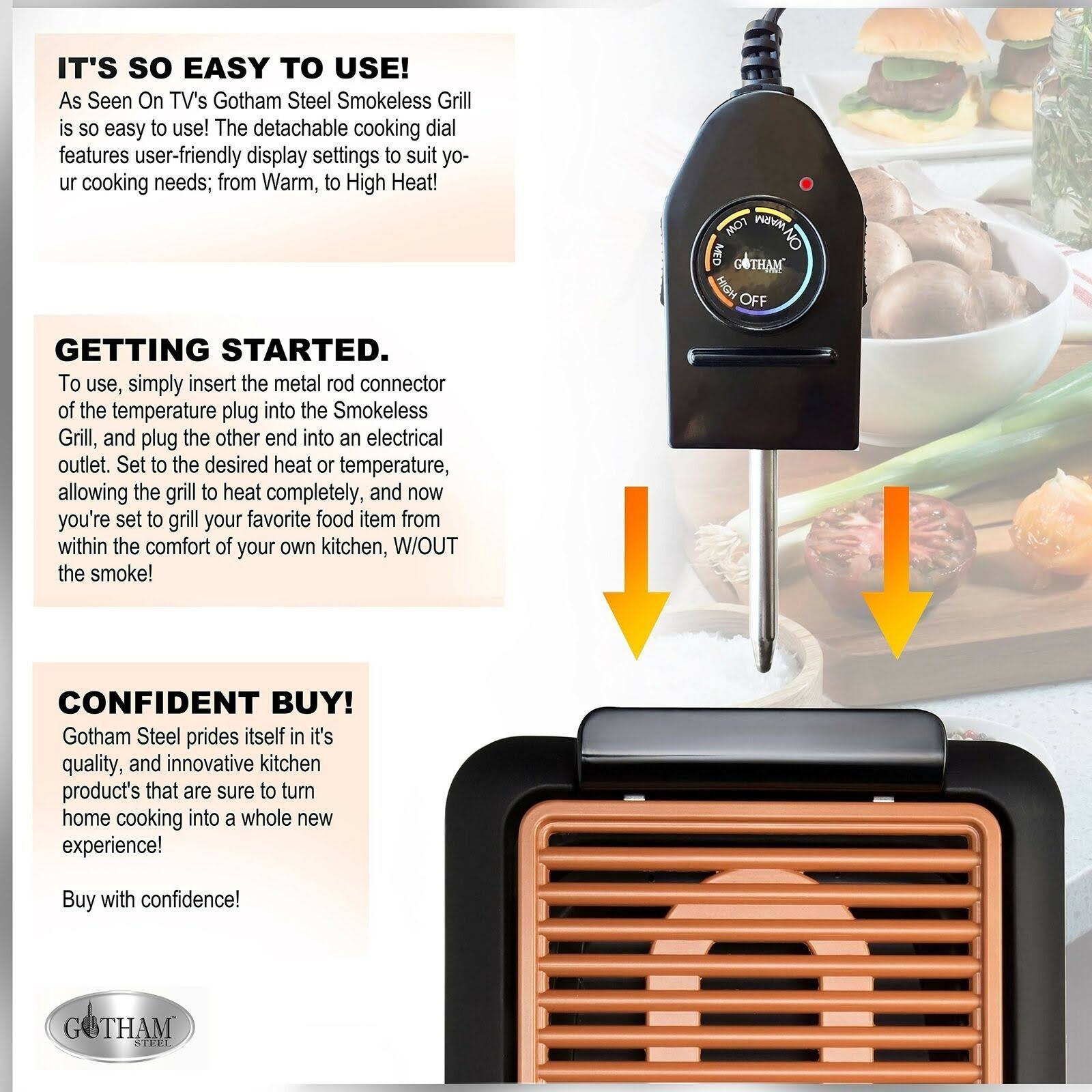 Gotham Steel Smokeless Electric Grill, Portable and Nonstick As Seen on TV