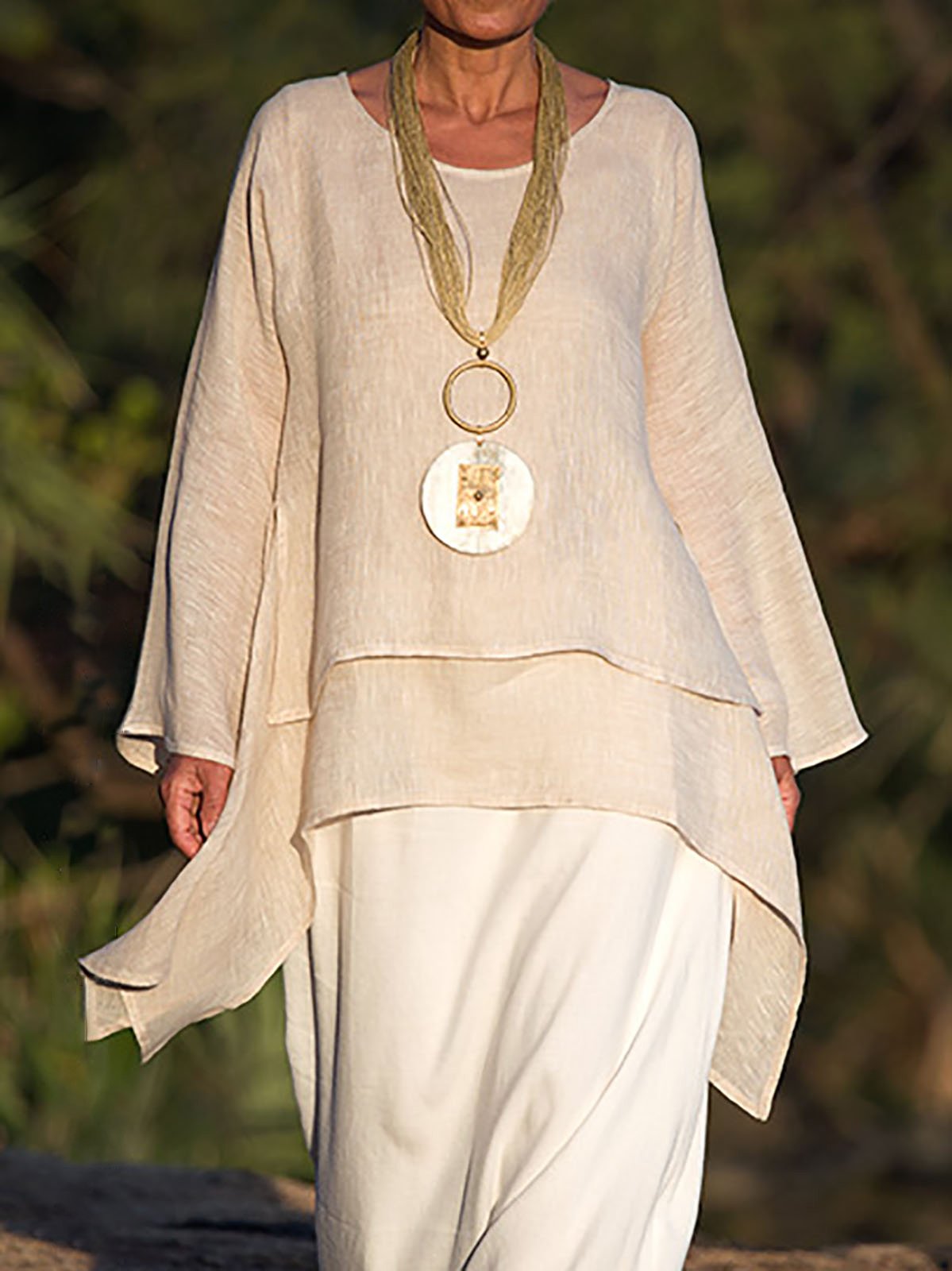 Casual Long Sleeve Plus Size Crew Neck Blouse