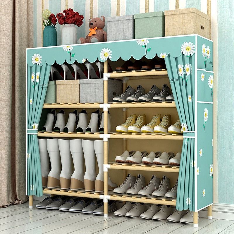 Simple Multi-Layer Solid Wood Reinforced Assembly Dustproof Student Dormitory Shoe Rack