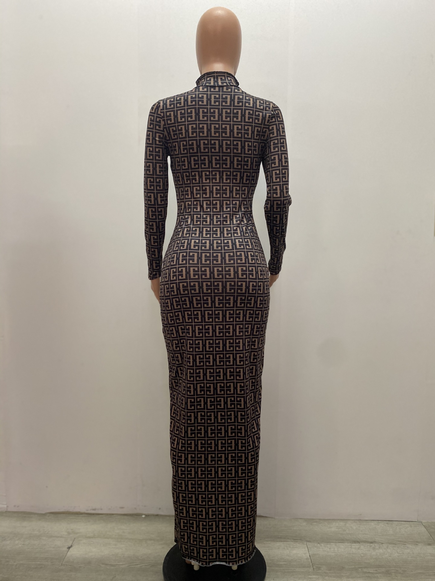 Autumn Party Print Black Sexy Long Sheath Dress