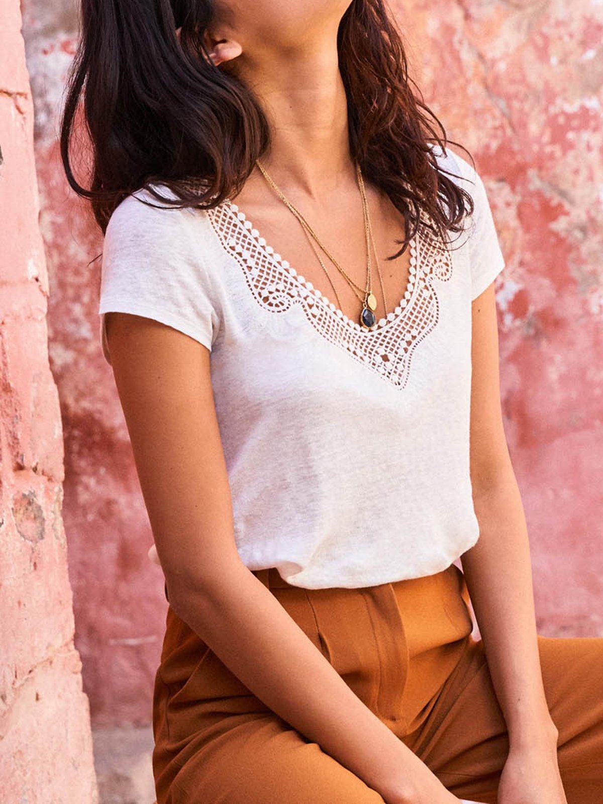 Round Neck Patchwork Short Sleeve Shirts