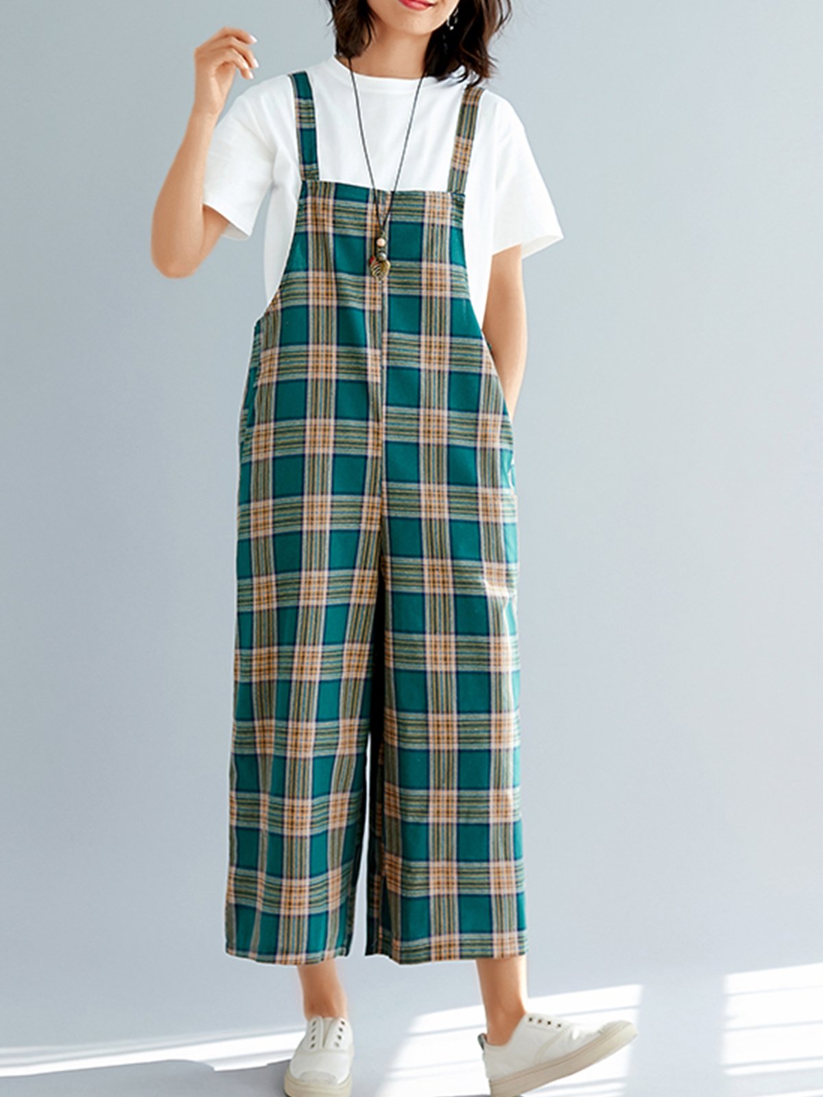 Plus Size Women Plaid Casual Jumpsuits