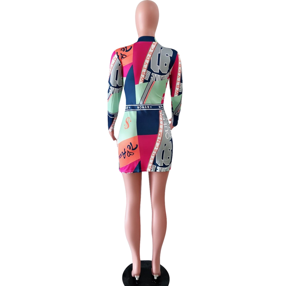 Print Colorful Sexy Long Sleeve Mini Dress