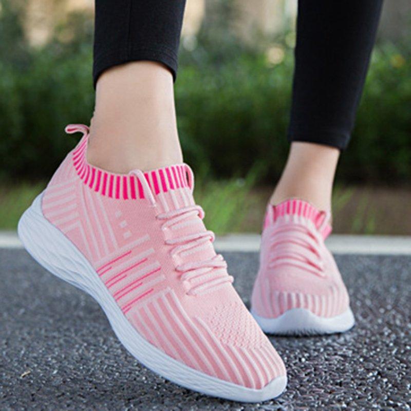 Women Knitted Fabric Sneakers Casual Comfort Lace Up Shoes