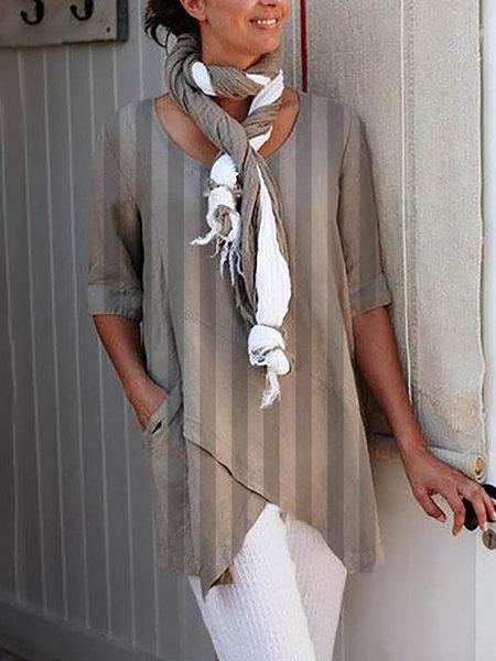 Casual Striped Asymmetrical Shirts & Tops