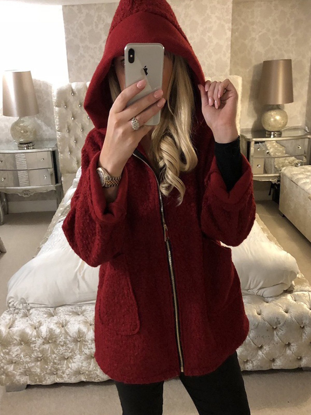 Solid Casual Hooded Zipper Coat