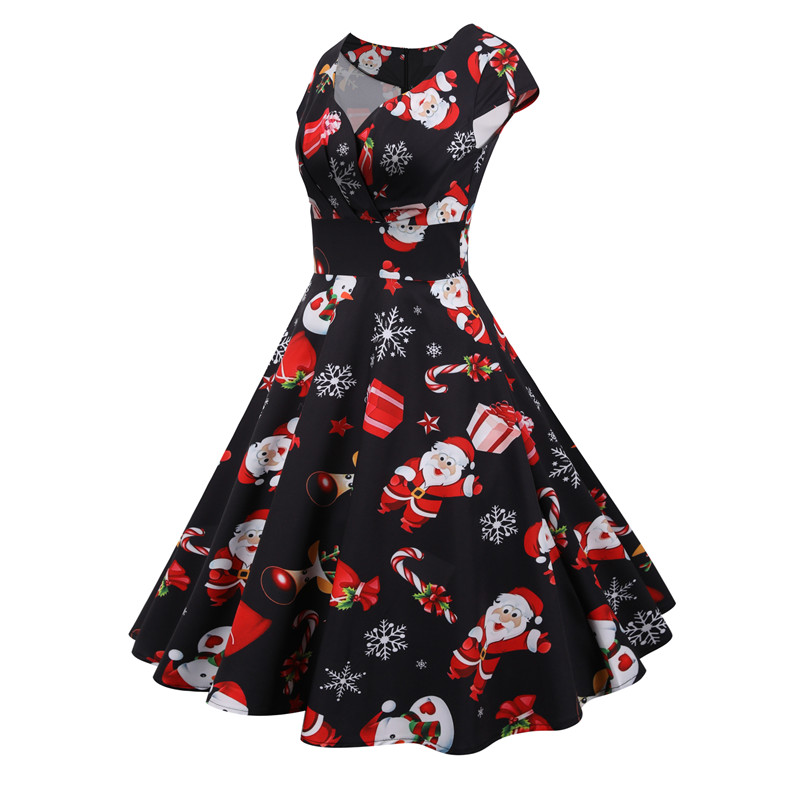 Christmas Print Vintage Women Skater Dress