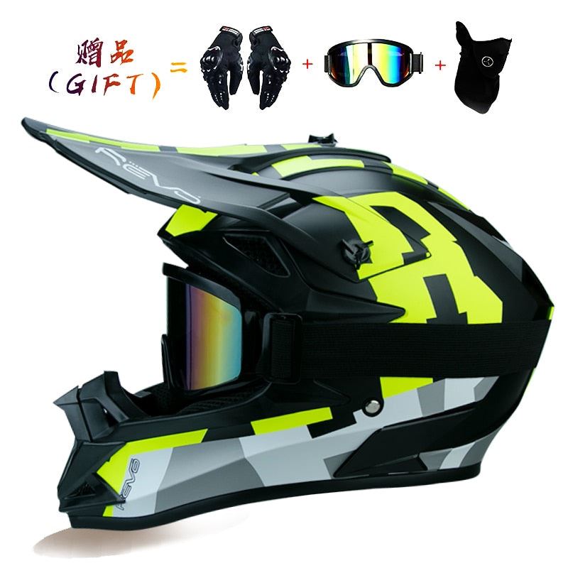 Motocross Motorcycle Biker Helmet w/Free Gloves, Goggles, & Face Mask