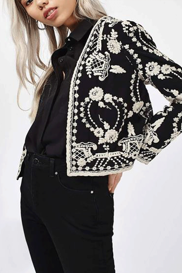 Women's Vintage Printed Color Long Sleeve Tight Blazer