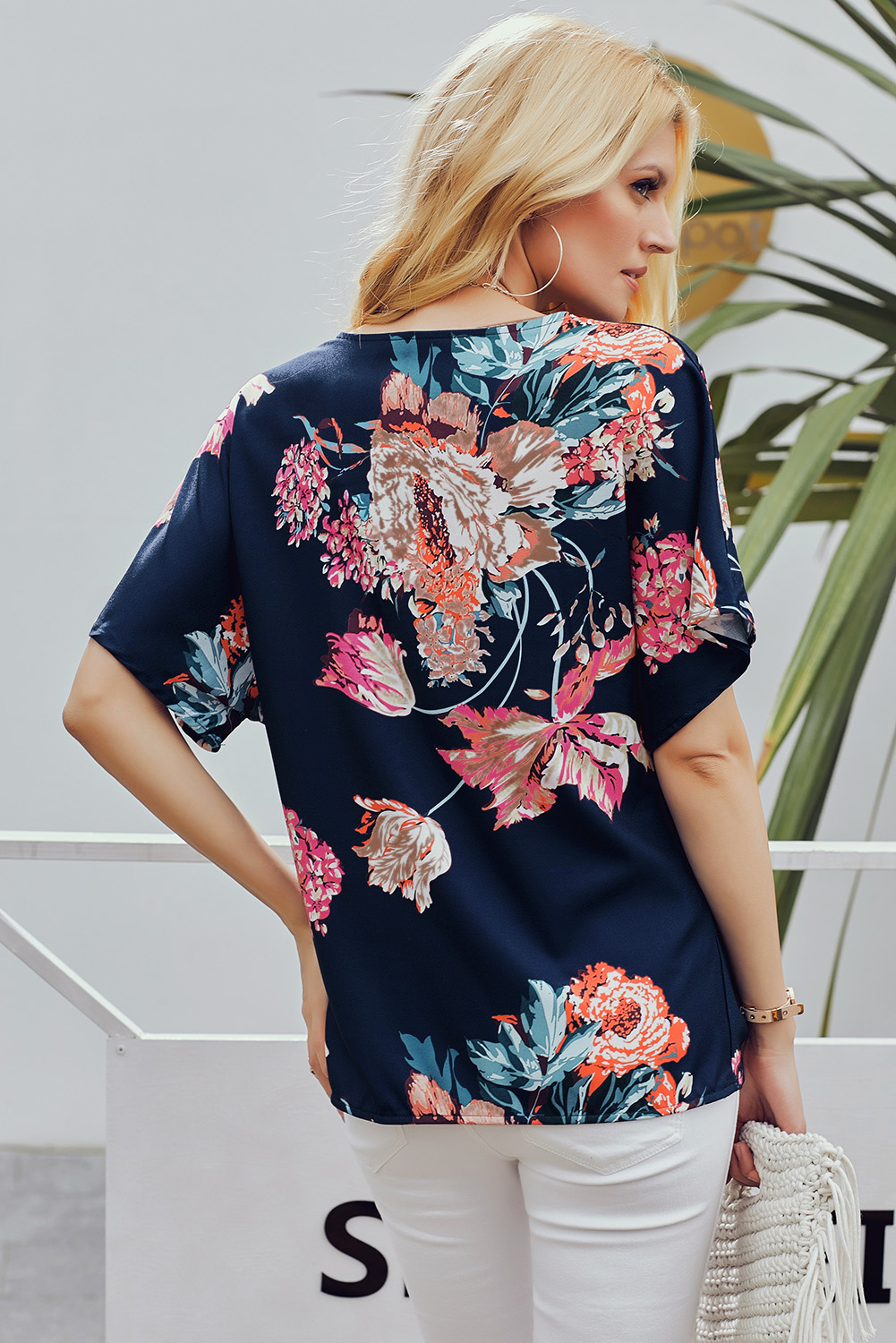 Blue Amaryllis Floral Twist Top