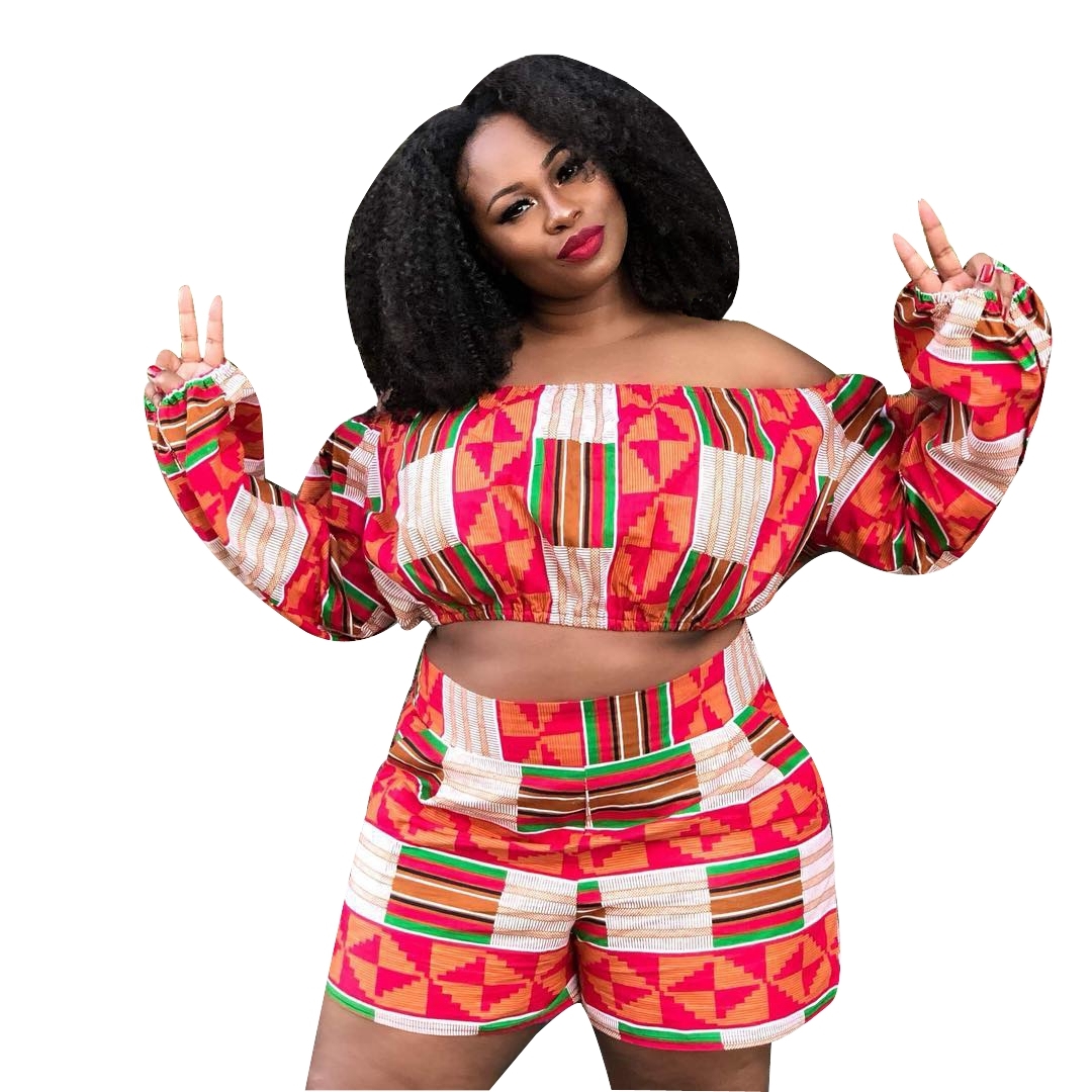 Sexy Colorful Off Shoulder Crop Top and Shorts