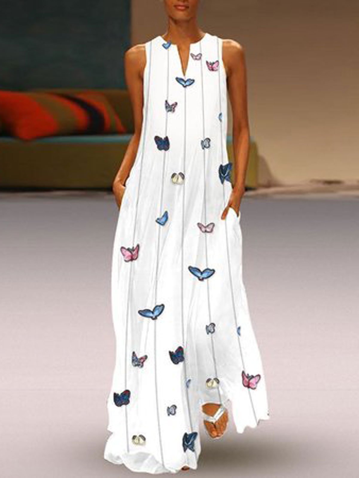 Women Casual Printed Dress Round Neck Summer Shift Holiday Beach Dresses