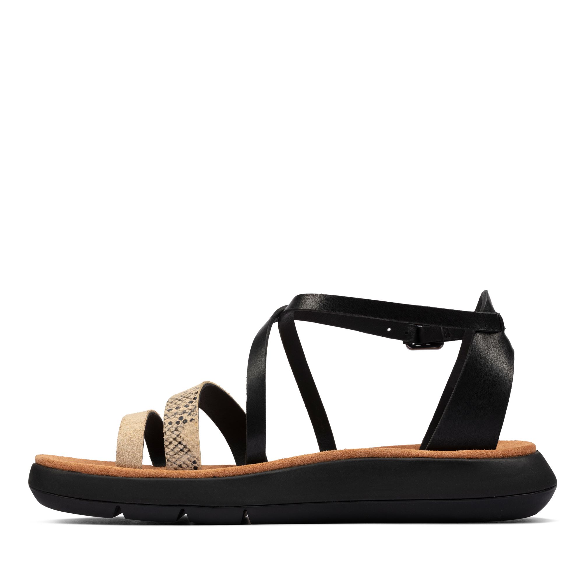 Women Sandals Jemsa Strap Black Combi Lea