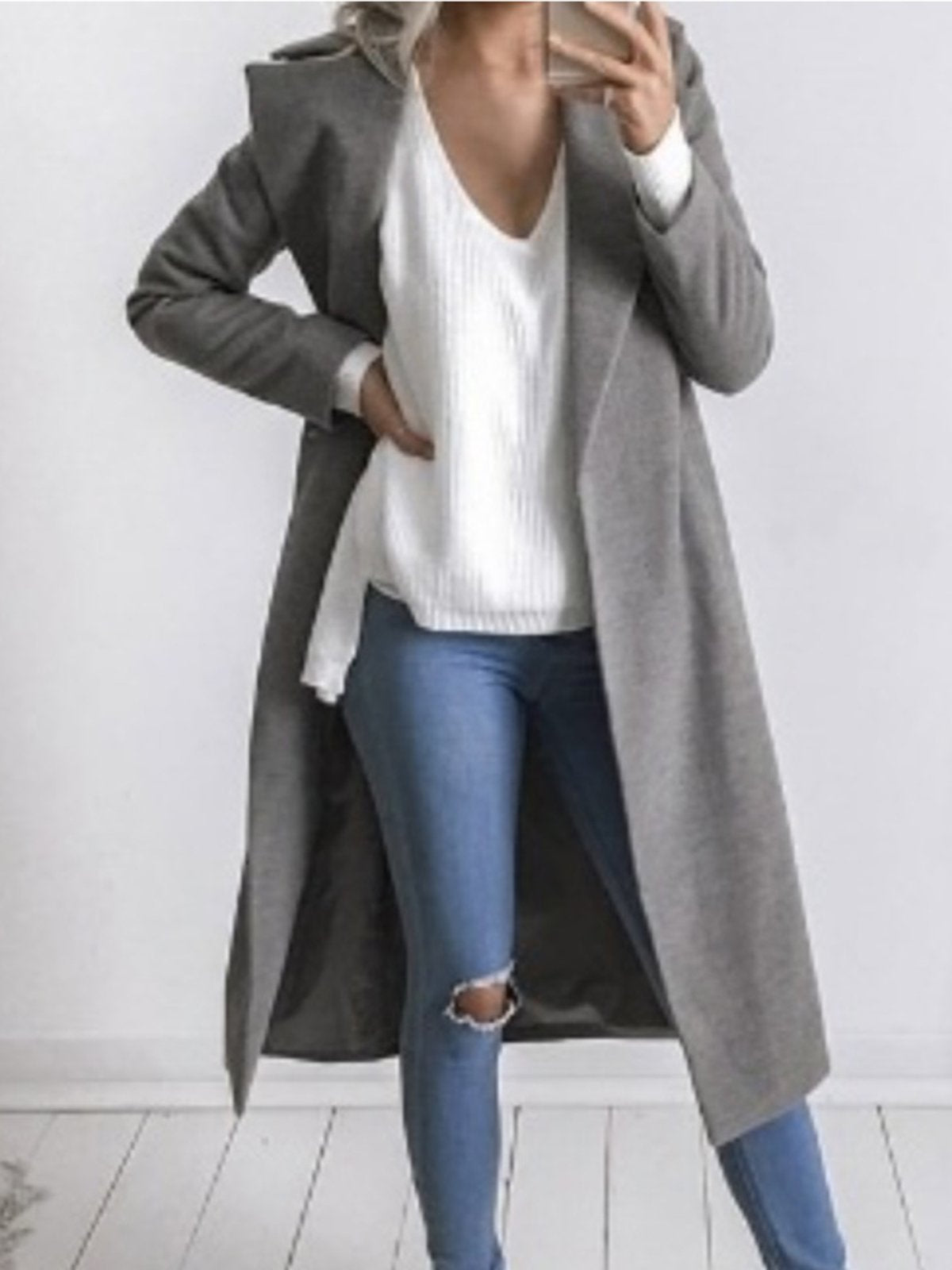 Turn-down Collar Pockets Solid Casual Winter Coat