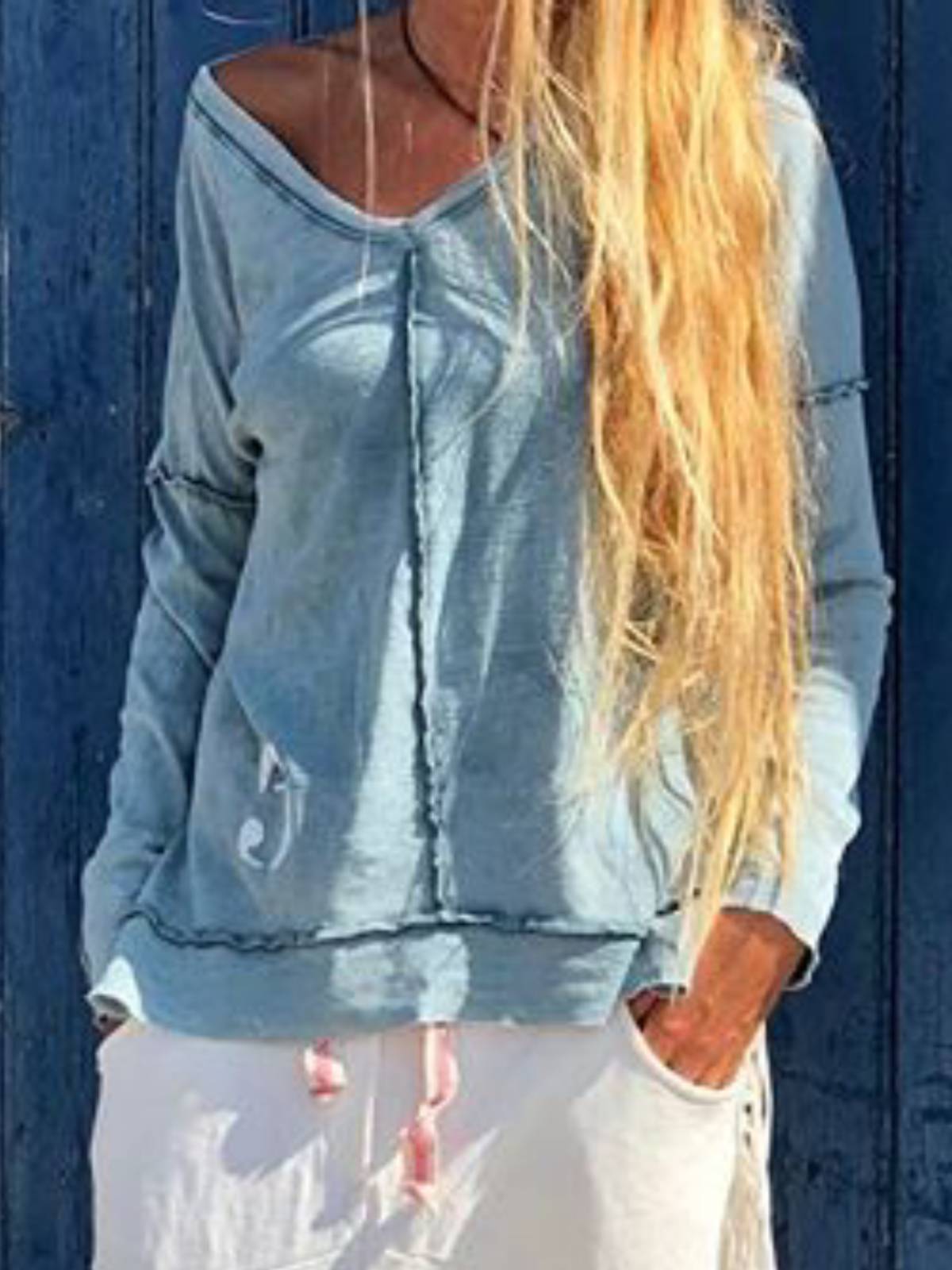 V Neck Long Sleeve Shirts & Tops