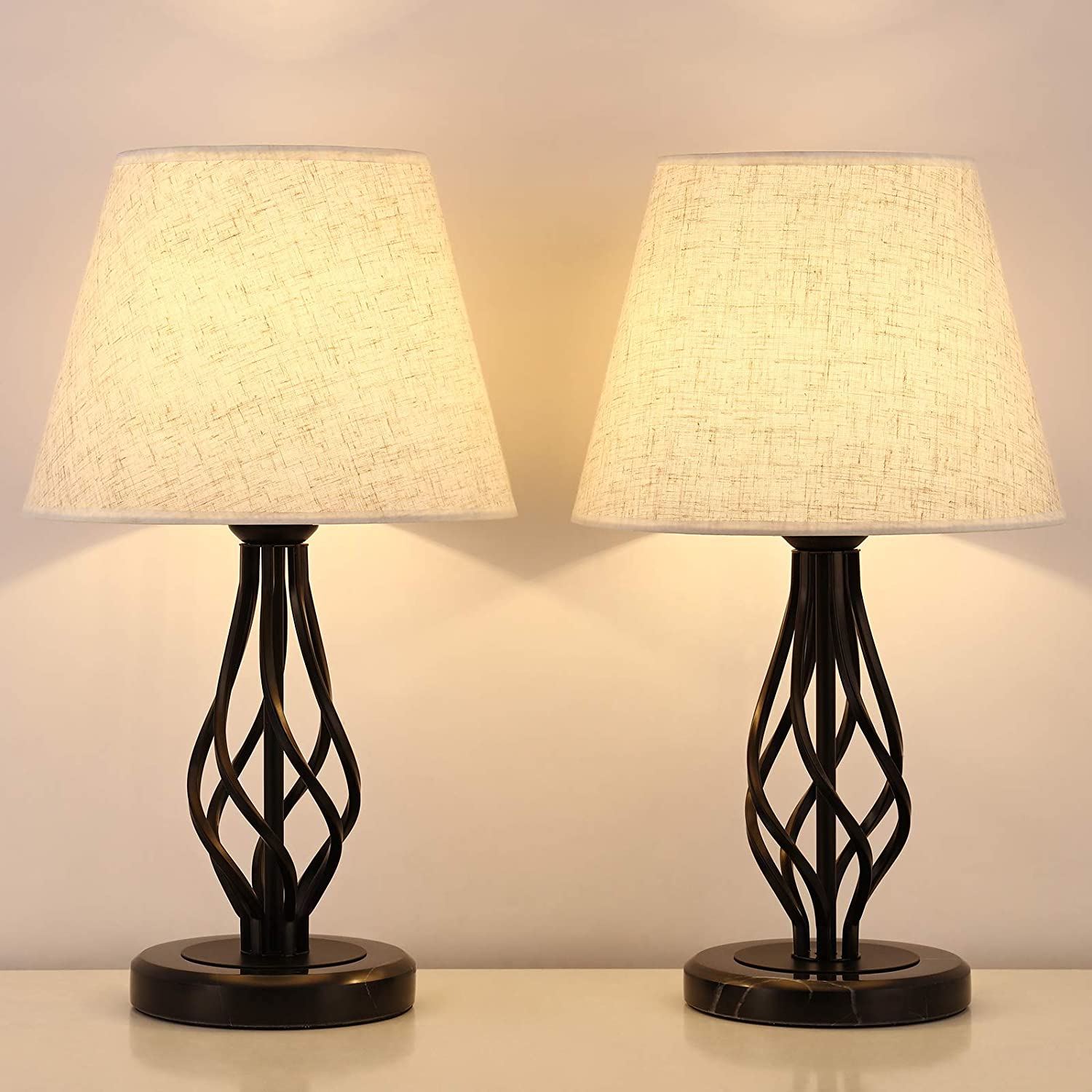 Table Lamps Set of 2 Bedside Lamps with Linen Lampshade for Bedroom Living Room