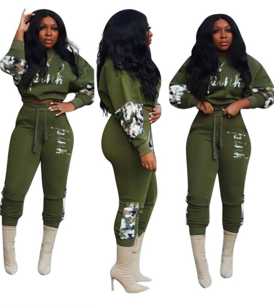 Print Long Sleeve Crop Top and Pants Set