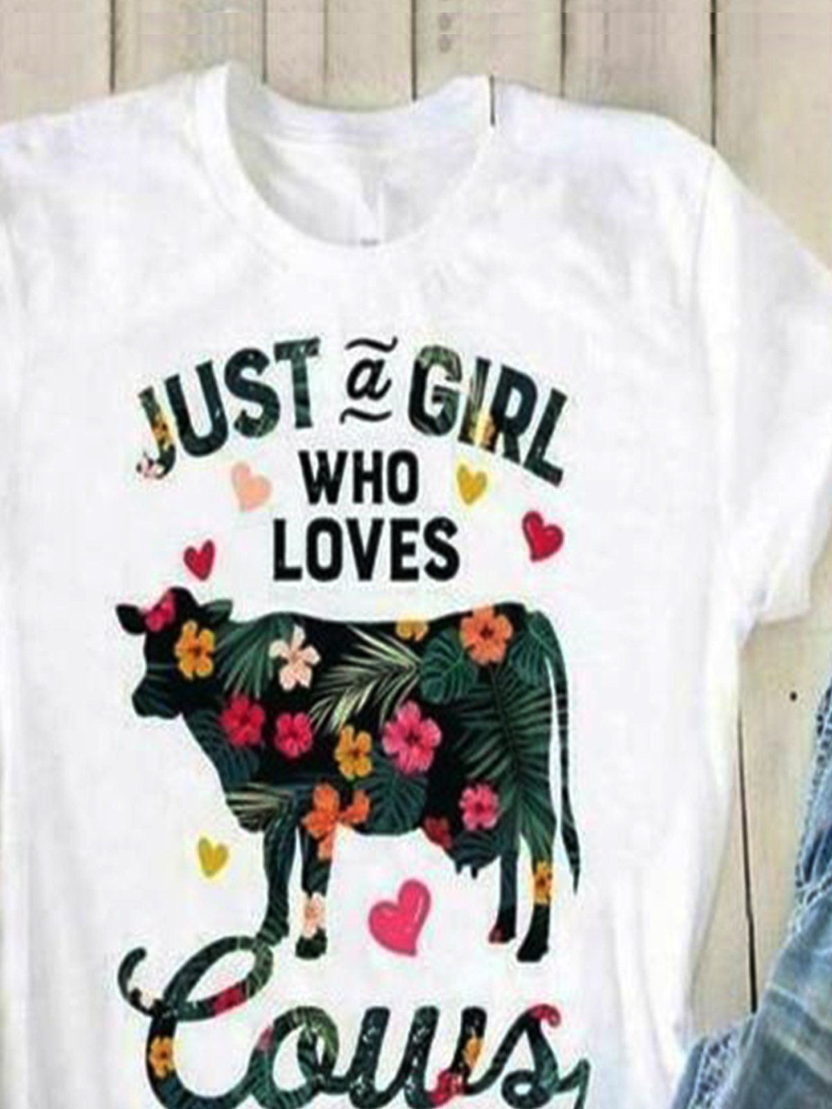 Casual plus size loose summer cow flower pattern printed short sleeve round neck T-shirt