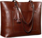 S-ZONE Women Vintage Genuine Leather Tote Bag Shoulder Purse, Black