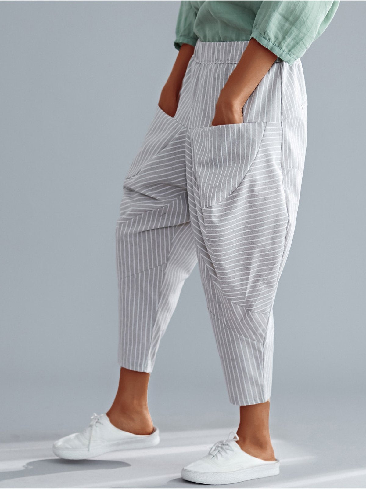 Plus Size Women Striped Loose Casual Pants