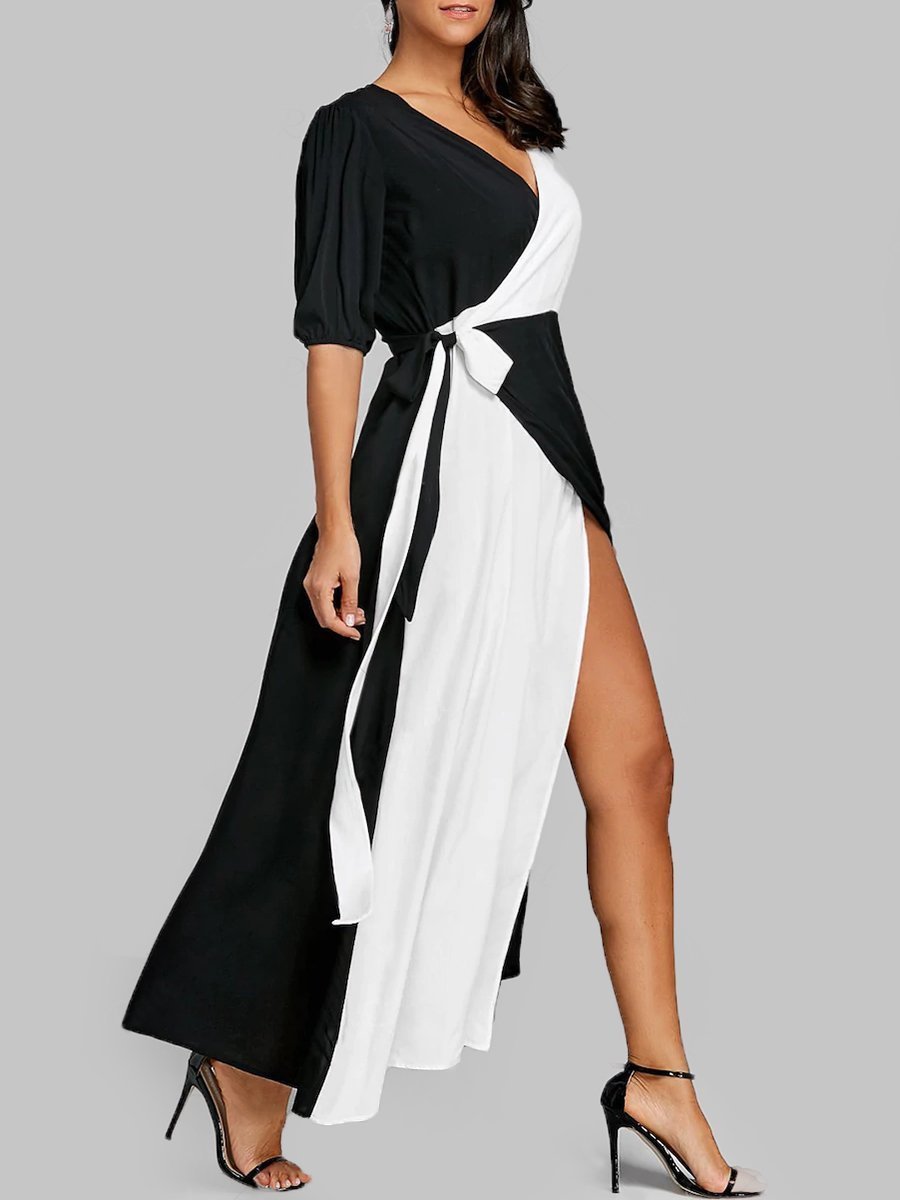 Surplice  Color Block Maxi Dress