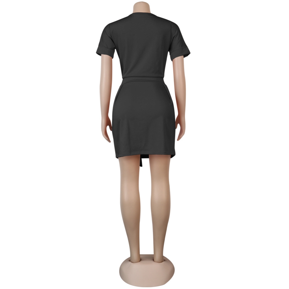 Plus Size Summer Plain Bodycon Dress with Belt