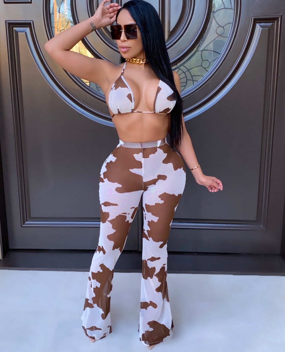 Print Sexy Bra and High Waist Pants Set