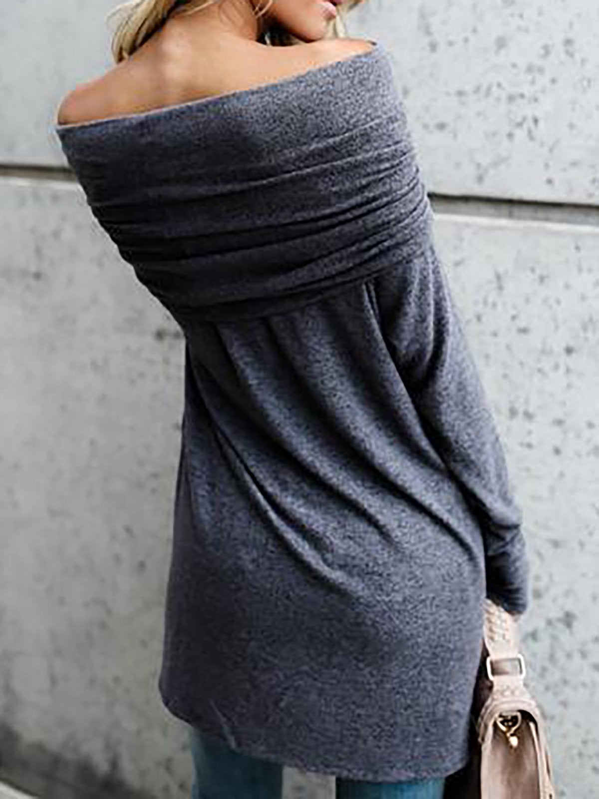 Cotton Long Sleeve Ruched Off Shoulder T-Shirt