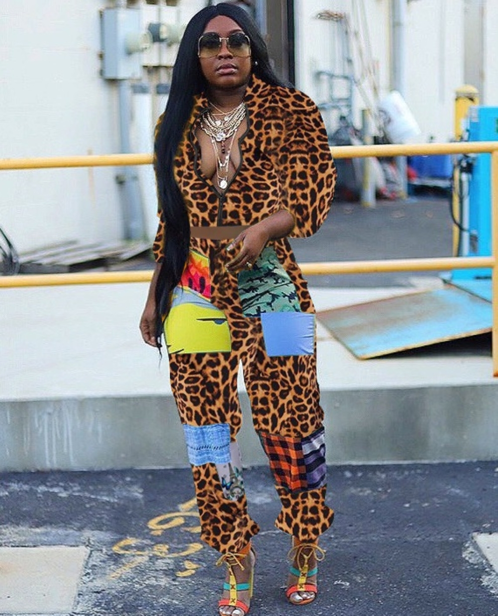 Casual Print Two Piece Matching Crop Top and Pants Set