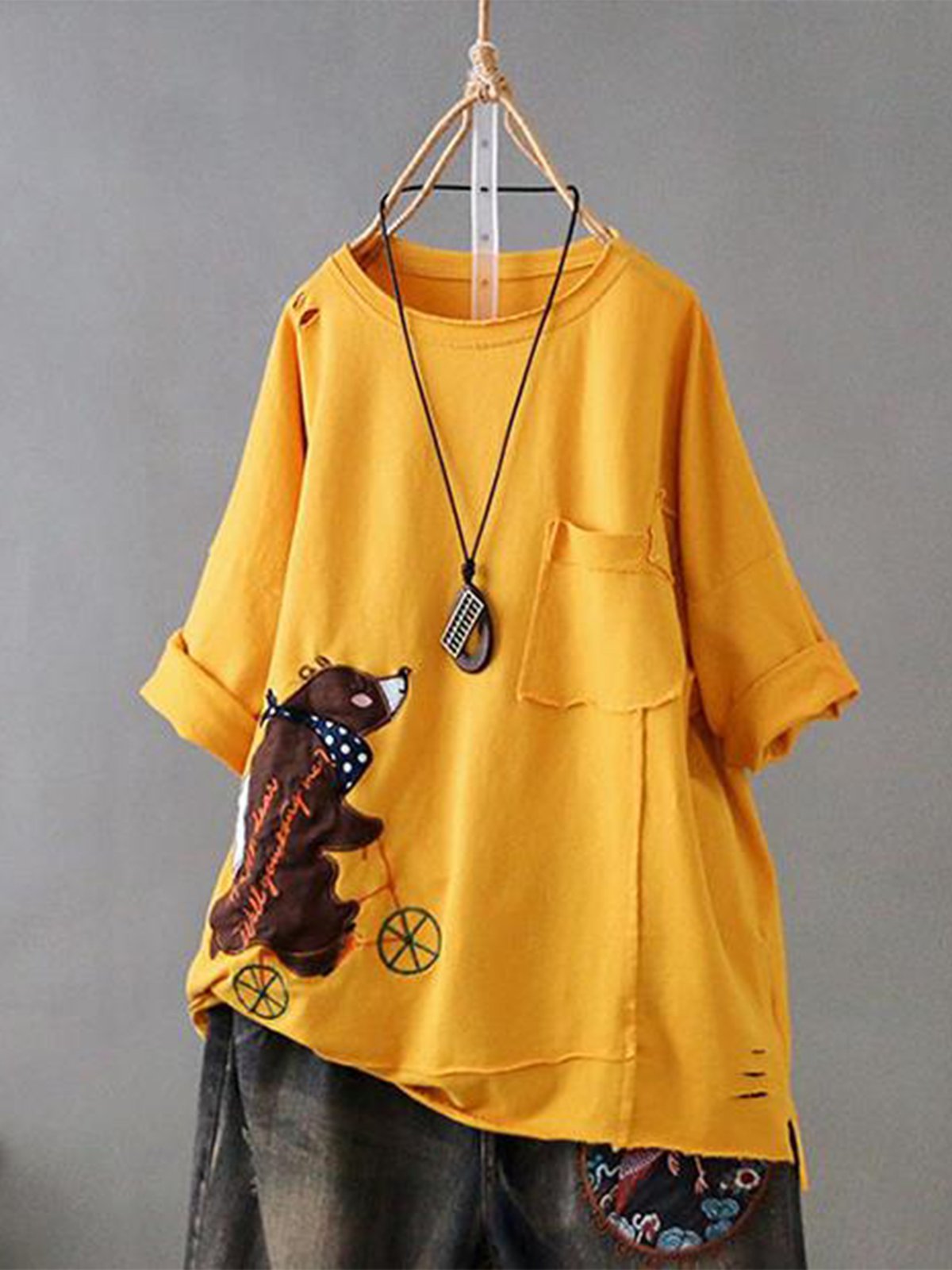 Casual Round Neck Pockets Shirts