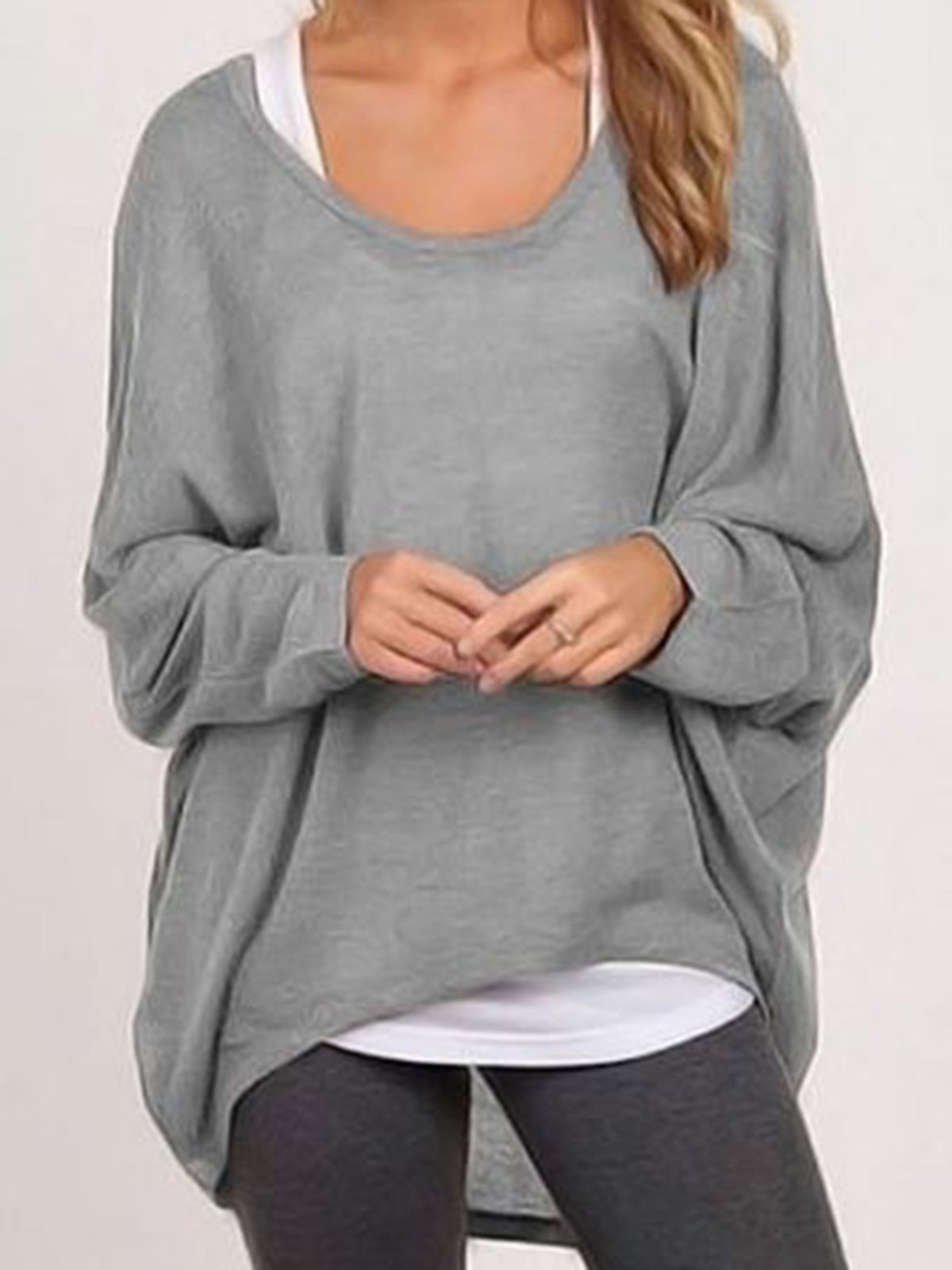 Crew Neck Polyester Asymmetric Casual T-Shirt