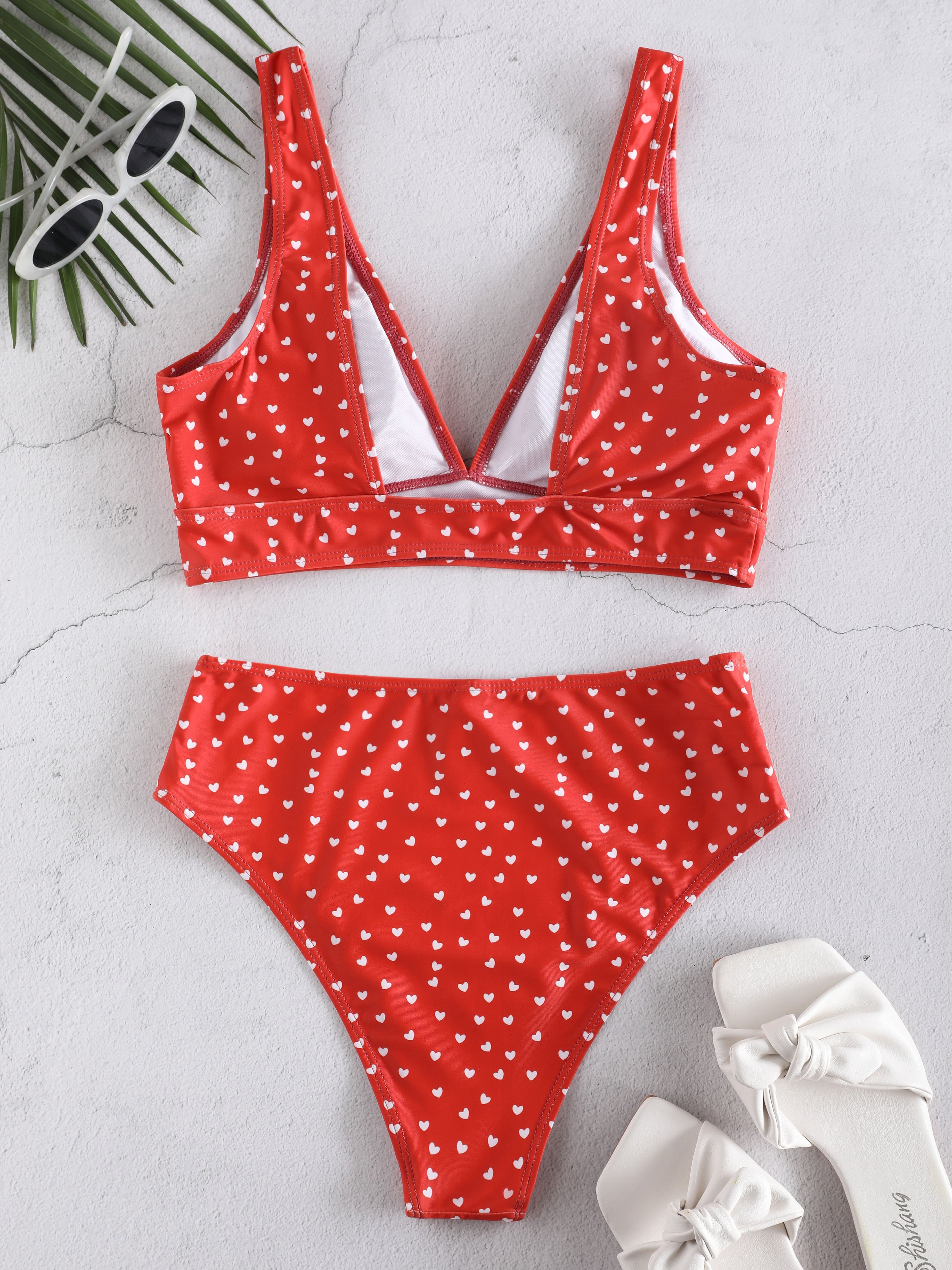 Heart Print High Waisted Bikini