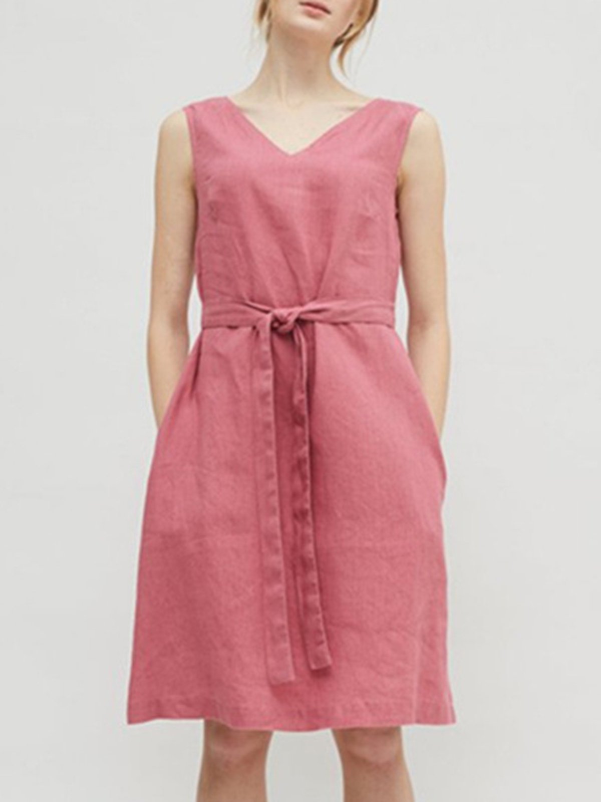 V Neck  Shift Casual Pockets Dress