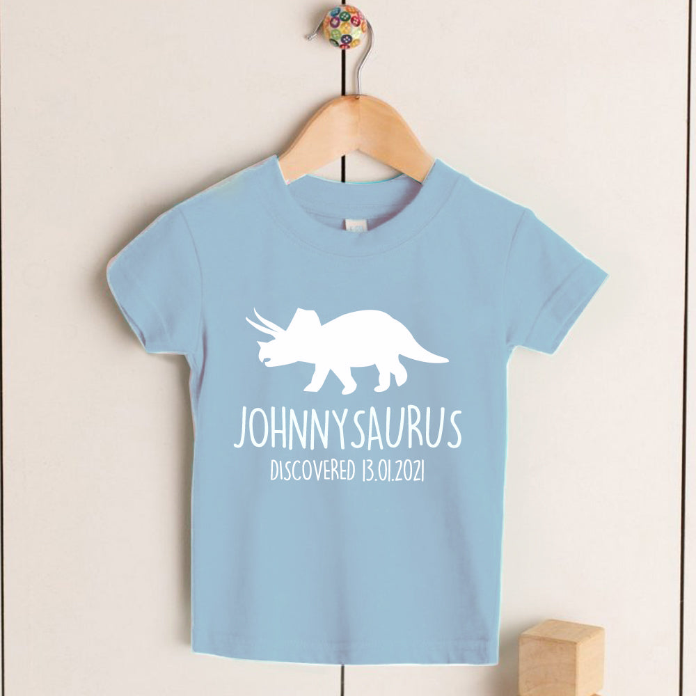 Personalised Triceratops Kids Dinosaur T-Shirt, Birthday Gift for Your Children