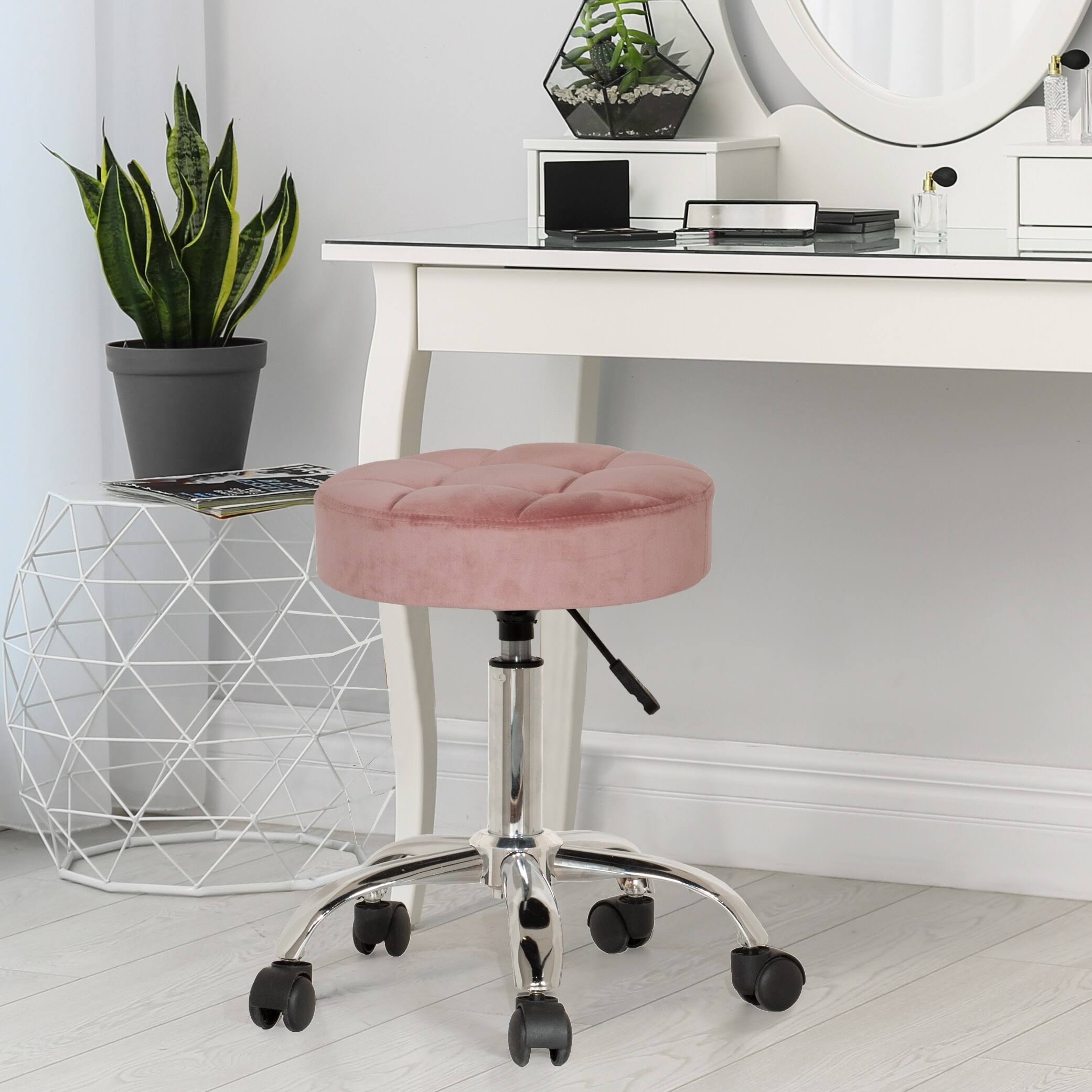Hillsdale Furniture Nora Tufted Backless Adjustable Metal Vanity or Office Stool - Cream Velvet