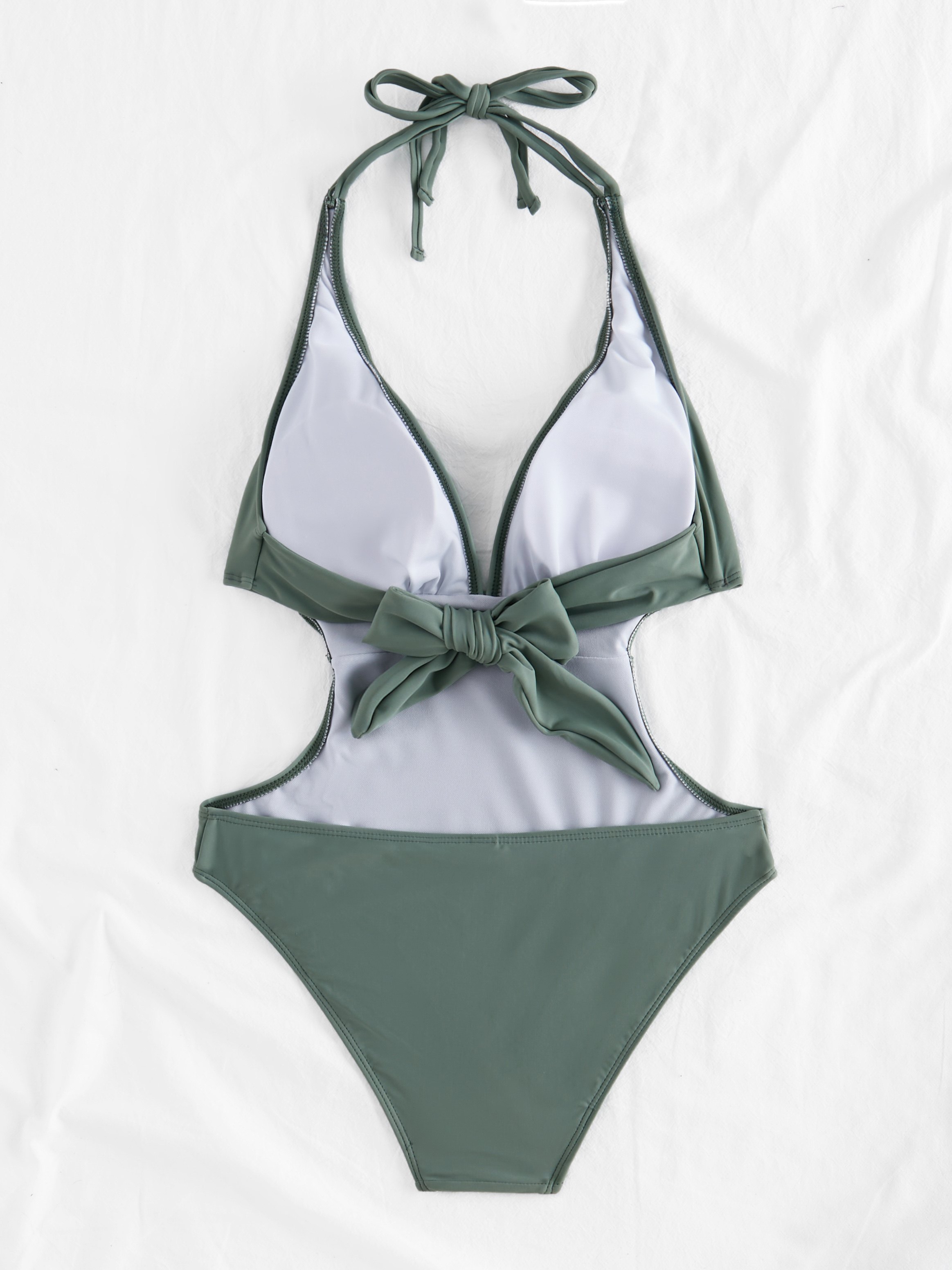 Solid Cutout Halter One-Piece Swimwear