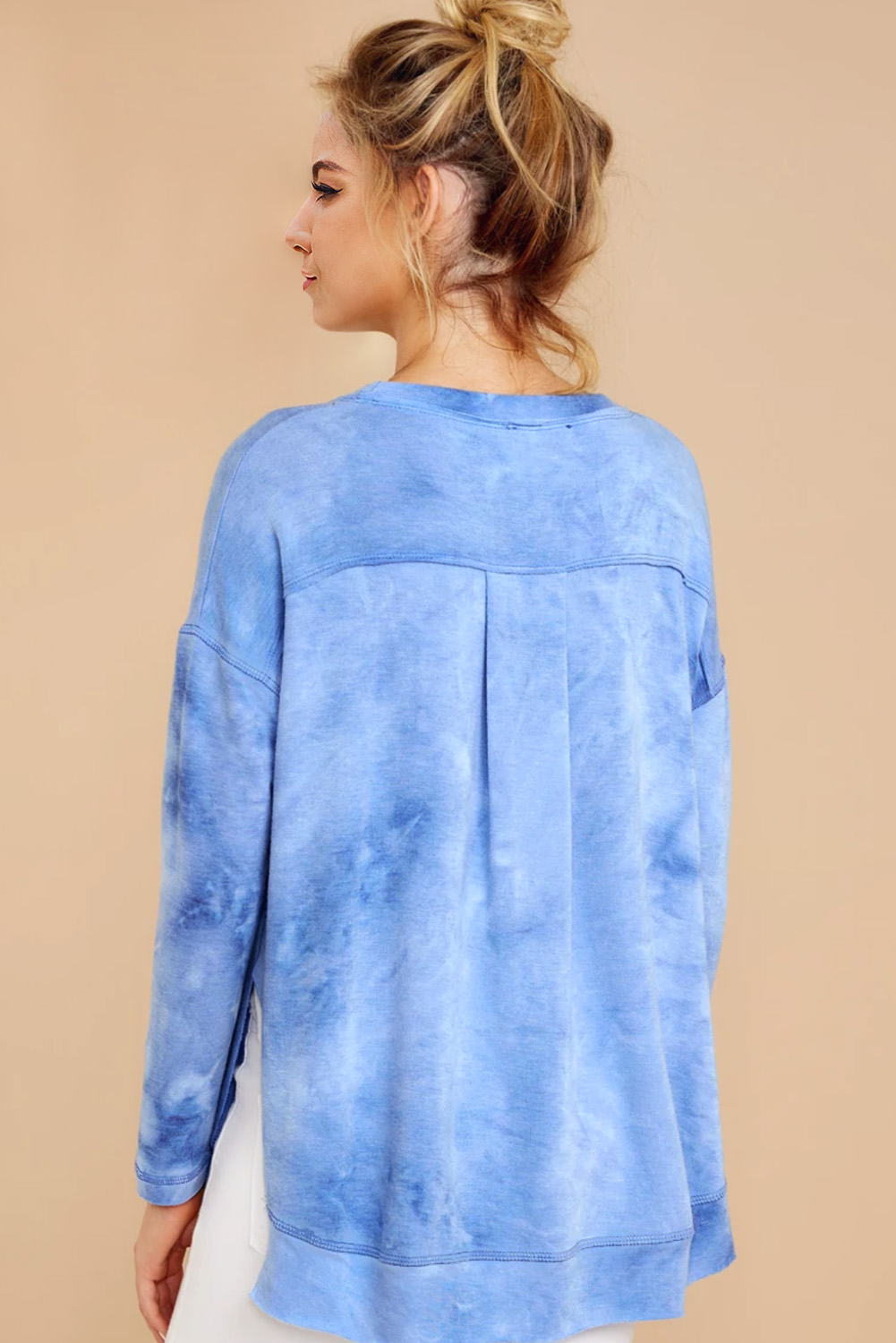 Sky Blue Drop Shoulder High Low Hem Sweatshirt