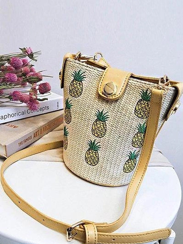 Women's Casual Zipper Woven Straw Leather Crossbody Bag