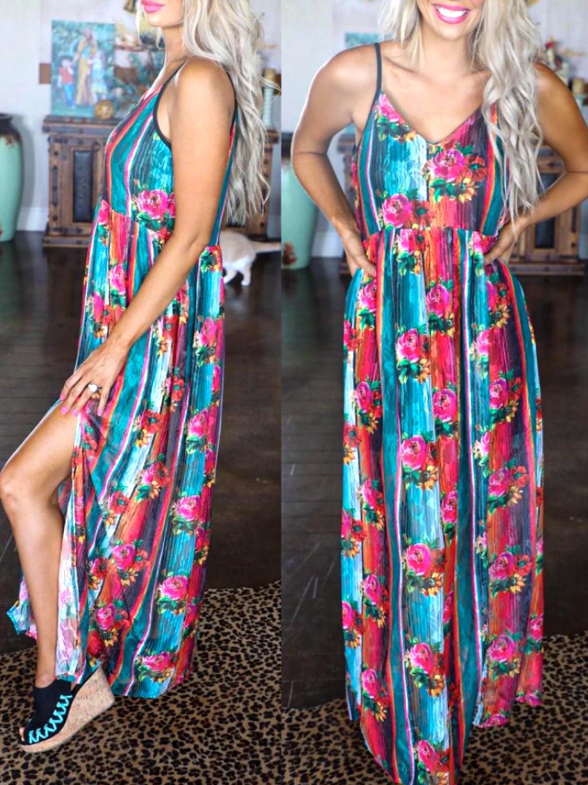 Casual Spaghetti Floral Dresses