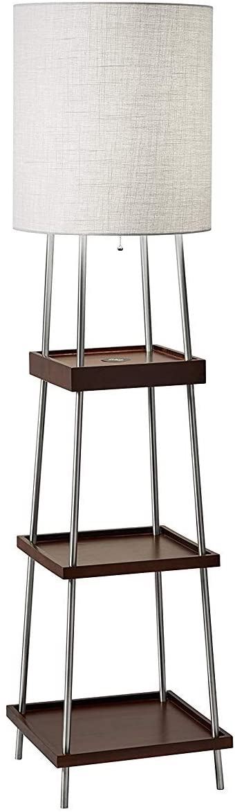 Floor Lamp Wireless Charging, with 7W LED/?Brushed Steel/Walnut Poplar Wood