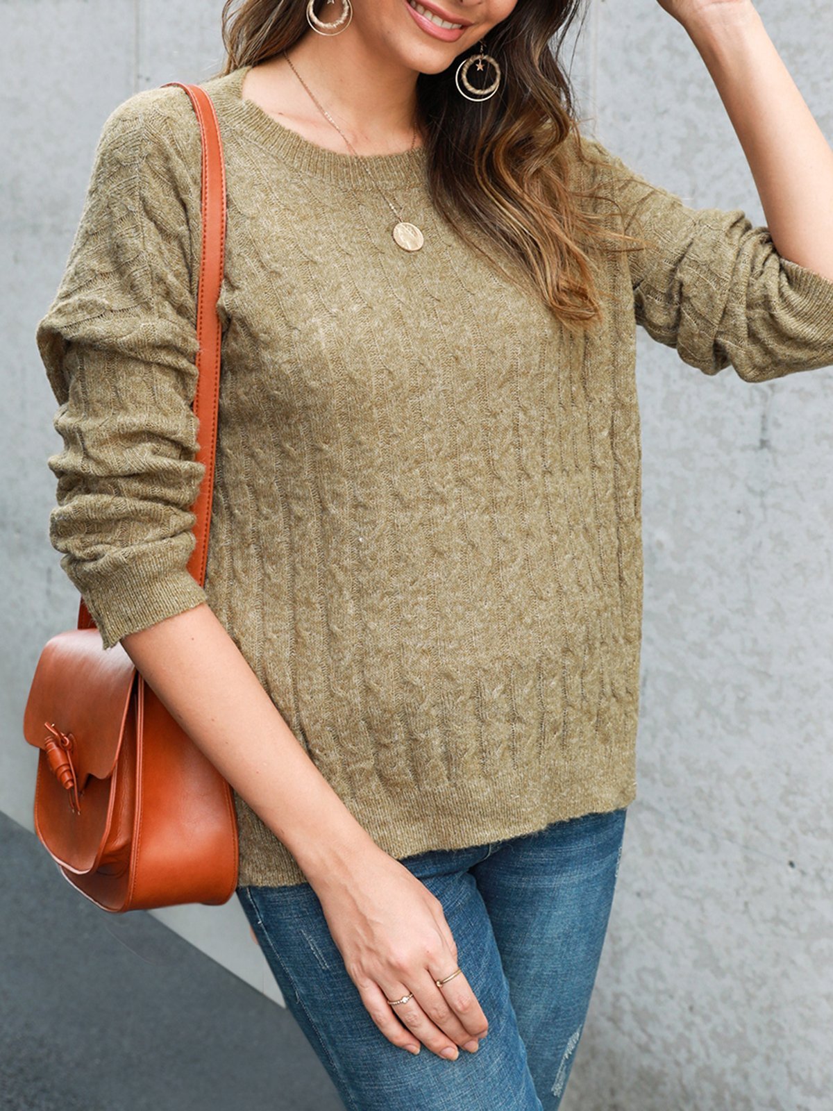 Sweet Crew Neck Knitted Knitted Sweater