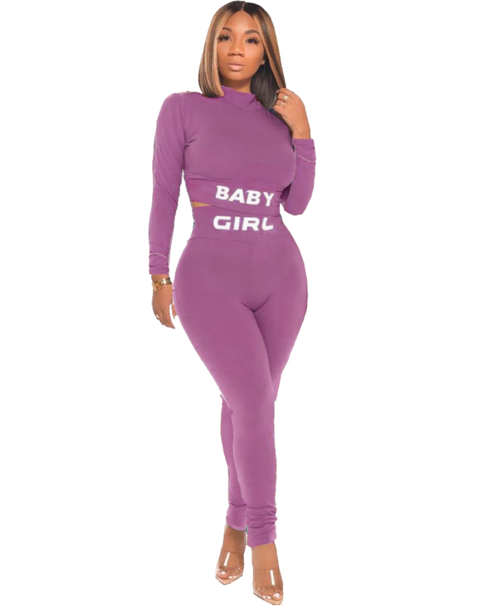 Sports Print Long Sleeve Crop Top and Pants Set