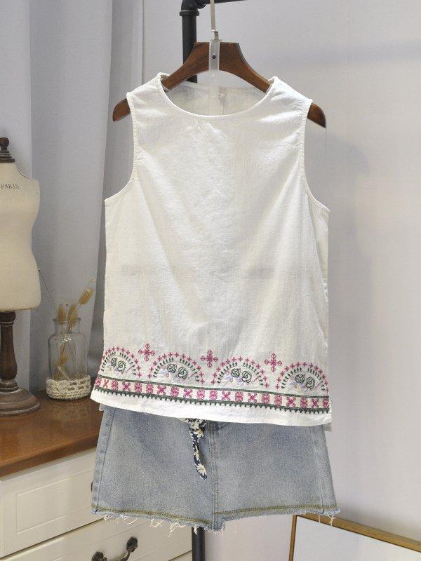 Summer Casual Embroidery Sleeveless Tops