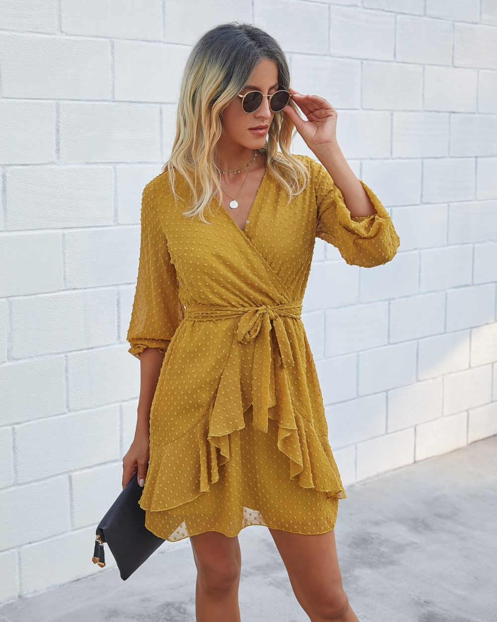 Western Long Sleeve Ruffles Wrapped Dress