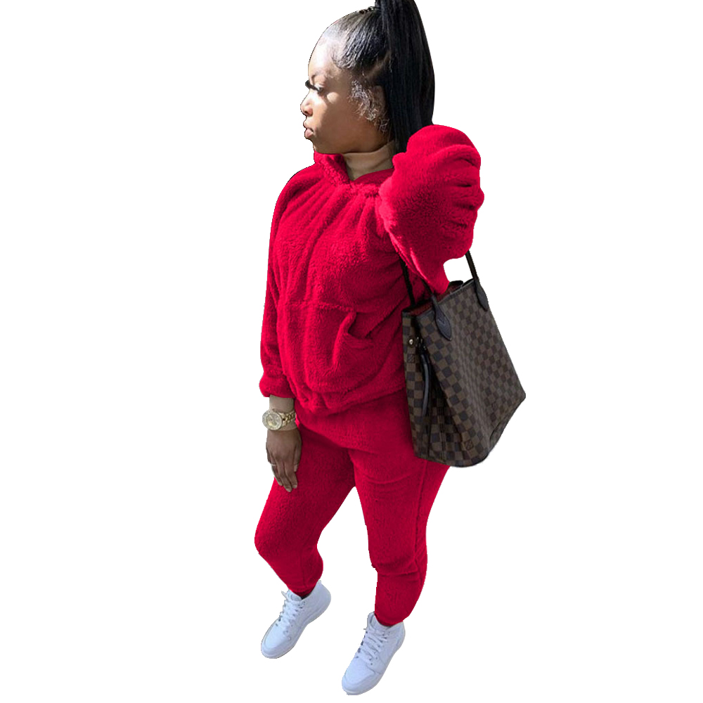 Plus Size Winter Fleece Hoody Plain Sweatsuit