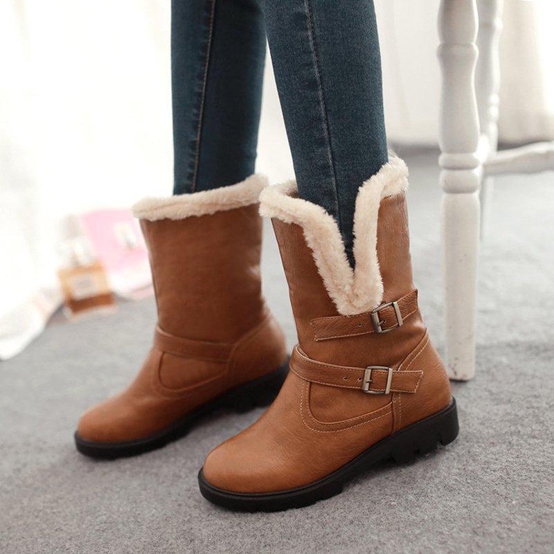 Womens Casual Round Toe Pu Snow Boots