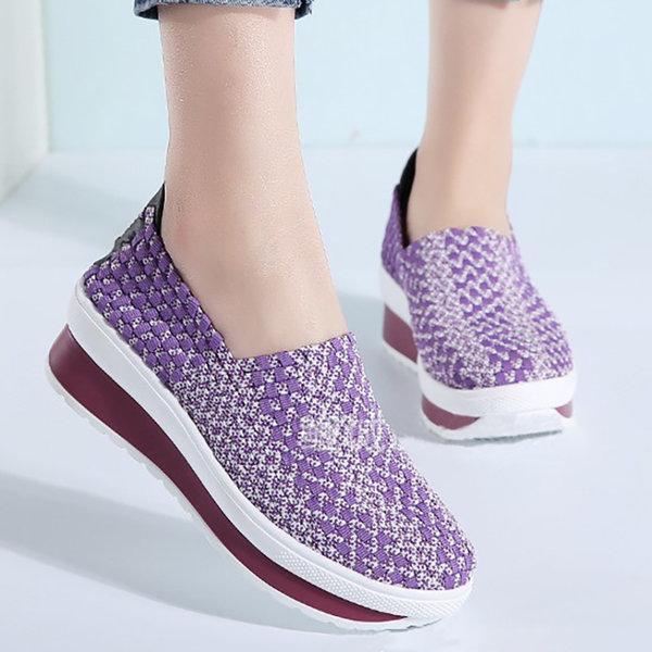 Breathable Knitted Fabric  Sneakers Slip On Platform Shoes
