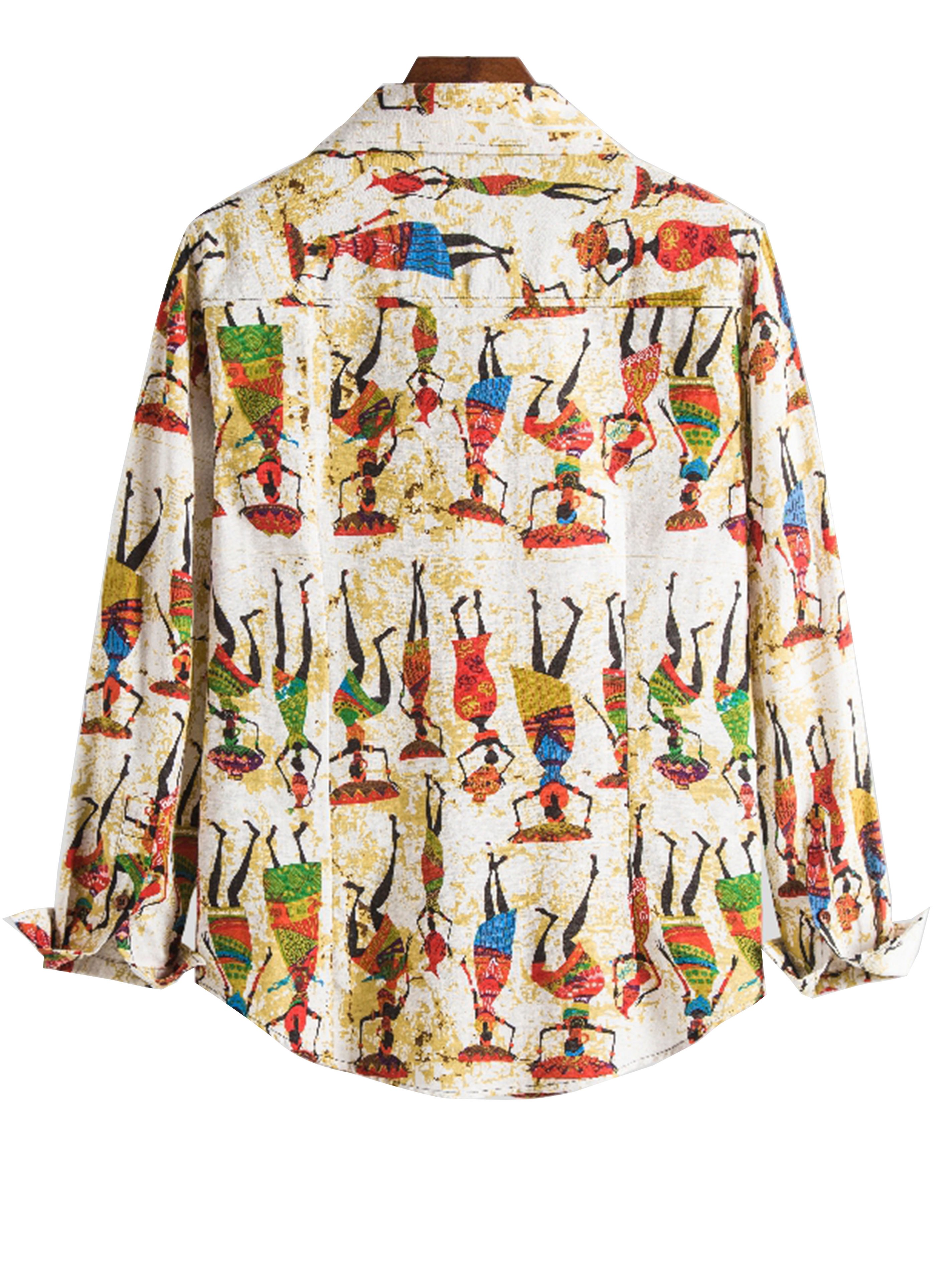 Men's Retro Character Print Cuffed Shirt