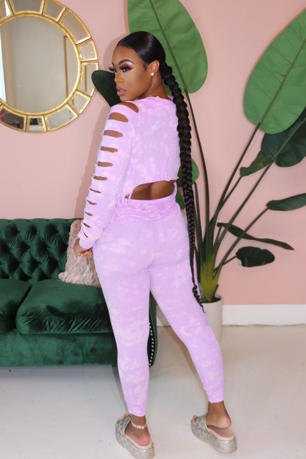 Tie Dye Two Piece Matching Ripped Pants Set